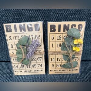 Set of Two Vintage Bingo Cards (with eucalyptus and faux flowers handmade)